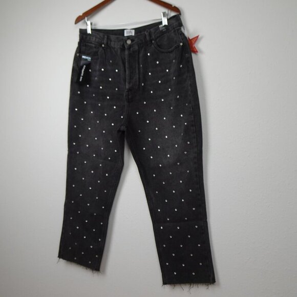 Rhinestone Jeans Simple Society Size 17 Gray Button Fly Cropped Straight Frayed - Picture 3 of 10